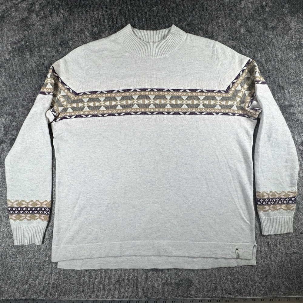 Woolrich Sweater Womens XL Wildview Merino Wool Alpaca Beige Green Cabincore